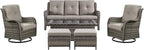 Rilyson 6 Piece Outdoor Patio Furniture Set - Rattan Wicker Patio Conversation Sets with 2 Swivel Rocker Chairs,2 Ottomans,1 Sofa and 1 Coffee Table for Outside Porch Deck Yard(Mixed Grey/Grey)