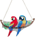 Macaw Bird Stained Glass Suncatcher on Branch 6.4" x 4" Indoor Window Decoration, Ideal Gift for Bird Lovers