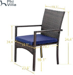 PHI VILLA Outdoor Rattan Dining Chairs Set of 6, Modern Wicker Armchair with Cushions for Patio, Deck, Yard, Porch - Brown