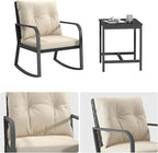Bistro 3 Piece Patio Furniture Set, Patio Table and Rattan Outdoor Rocking Chairs Set of 2, Outdoor Bistro Conversation Set for, Garden, Balcony, Poolside, Backyard, Beige