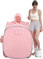 ZONEMEL Portable Steam Sauna Kit for 1 Person or 2 Person Full Body Home Sauna Spa, Leg Detox Relaxation, 2L Steam Pot, Remote Control (Pink, L 33.5”x W 32.3”x H 41.7”)