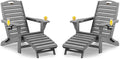 Folding Adirondack Chairs Set of 2,Adirondack Chair with Retractable Ottoman,Plastic Adirondack Chairs with 2 Cup Holder,Weather Resistant Patio Chair,Outdoor Chairs Set of 2(Grey)