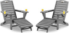 Folding Adirondack Chairs Set of 2,Adirondack Chair with Retractable Ottoman,Plastic Adirondack Chairs with 2 Cup Holder,Weather Resistant Patio Chair,Outdoor Chairs Set of 2(Grey)