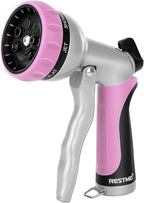 RESTMO Garden Hose Nozzle, Heavy Duty Metal Water Hose Nozzle with 7 Adjustable Spray Patterns, High Pressure Hand Sprayer with Flow Control, Best for Watering Plant & Lawn, Washing Car & Pet, Pink