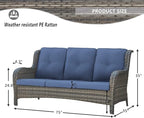 HUMMUH 3-Seat Outdoor Wicker Sofa PE Rattan Patio Couch with Cushions,Deep Seat High Curved Back Armset Patio Sofa