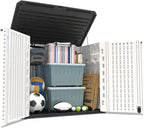 HOMSPARK Storage Shed Weather Resistance, Multi-Purpose Outdoor Storage Cabinet for Backyards and Patios, Horizontal Storage Shed for Lawnmower, Patio Accessories (White 1, Large - 26 cu.ft)