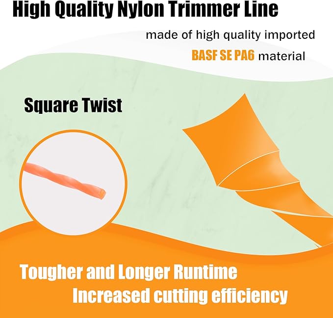 WOTIAN Weed Eater String 0.095-Inches Square Twisted Trimmer Line .095" 196ft Square Twist Weed Wacker String of Premium Nylon Compatible with Stihl Echo Grass Cordless Electric Trimmer,Orange