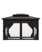 10x12 Ft Hardtop Gazebos with Heavy Duty Double Roof, Nettings and Curtains Galvanized Steel Outdoor Gazebos for Patio, Backyard, Deck, Lawn (Grey)