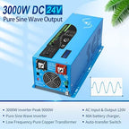 SUNGOLDPOWER 3000W DC 24V Peak 9000W Inverter Charger Pure Sine Wave, AC 120V with 40A Battery AC Charger LCD Display,Low Frequency Inverter, for Home RV Camper