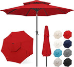 FLAME&SHADE 9ft Patio Umbrella - 2 Tiers Outdoor Umbrella with Push Button Tilt and Crank for UV Protection, Table Market Umbrella for Garden, Deck, Backyard, Pool and Beach(Red)