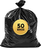 Veska 55 Gallon Trash Bags Heavy Duty, (Value-Pack 50 Count w/Ties) 55-60 Gallon Trash Bags Large Black 50-60 Gallon Garbage Liners for Lawn, Leaf, and Commercial