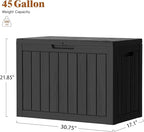 Outdoor Storage Box, Deck Box Waterproof 45 Gallon, Resin Outside Storage, Storage Bin for Package Delivery, Patio Furniture Cushion, Pool Accessories, Weatherproof and UV Resistant, Black