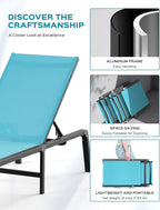 Aluminum Chaise Lounge Ourdoor - Foldable & Assemble Free Outdoor Lounge Chair with 5 Adjustable Backrest, Patio Lounge Chair for Outside Poolside Beach Pool, Lake Blue