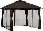 MASTERCANOPY Outdoor Patio Gazebo for Garden with Upgrade Steel Frame and Netting Walls (10x10,Brown)