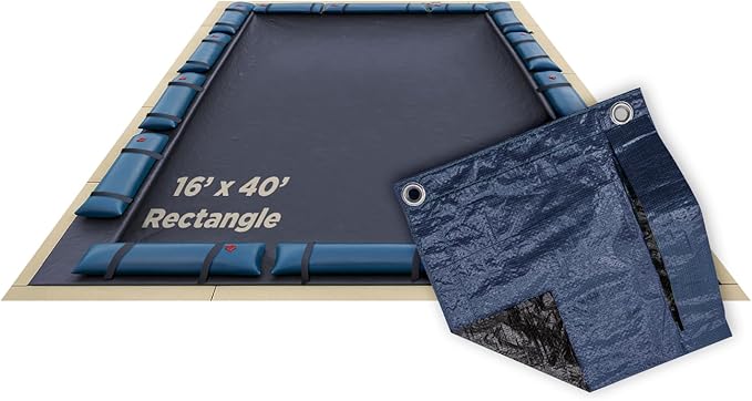 Buffalo Blizzard Deluxe 16 ft x 40 ft Rectangular Winter Pool Cover | Blue/Black | Closing Inground Swimming Pools | Easy to Install | Heavy Duty, Cold & UV Resistant | Shields from Seasonal Debris