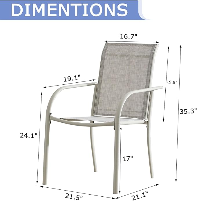 Patio Chairs Set of 4, Outdoor Dining Chairs with Breathable Textilene Fabric, Stackable Patio Chairs for Lawn, Garden, Backyard, Poolside, Grey