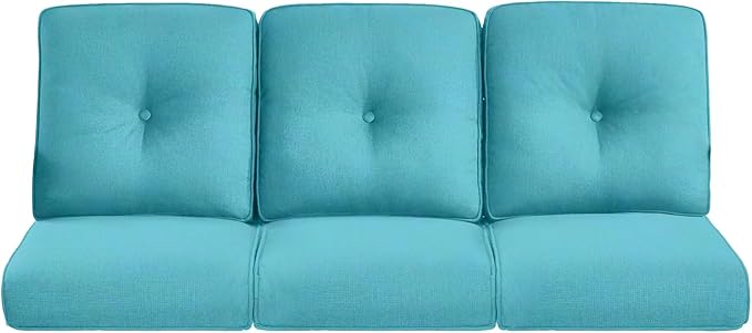 Pop 22x25/22x24 Outdoor Cushions for Patio Couch Chairs Set of 3 - High Back Outside Seat Cushions for Wicker Rattan Dining Rocker Glider Loveseat 3-Seater Sectional Sofa - Turquoise/Button