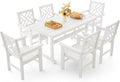 7 Piece HDPE Outdoor Dining Set for 6, Patio Dining Furniture Set with Umberlla Hole, Weather Resistent Outdoor Table and Chairs for Garden, Poolside, Backyard, Deck,White