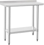 HARDURA Stainless Steel Commercial Work Table Prep Work Metal Table 14×36 Inches with Undershelf and 2" Backsplash Heavy Duty NSF 430 for Kitchen Food Prep
