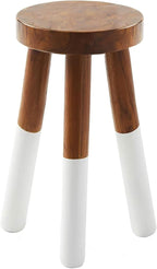 Teak 11.8" Round Dip Dyed Teak Stool | Wood Accent Side Table | Wood Plant Stand (24" Tall White)