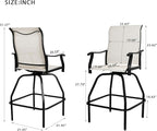 LEVELEVE Patio Bar Set 2pcs Swivel Bar Stools Outdoor Bistro Textilene Furniture Stability All-Weather Set (2, Beige Fabric)