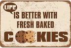 8x12feet optional, one/two pack tinplate painting, freshly baked cookies make life better iron poster painting tin sign retro wall decoration,easy to operate.