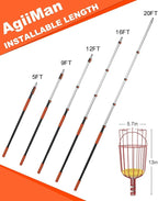 AgiiMan 5 to 20 FT Fruit Picker Pole - Reach to 26 FT Fruit Picker with Telescopic Extension Pole, Lightweight and Sturdy Aluminum Telescopic Pole, Easy to Assemble Fruit Picking Basket