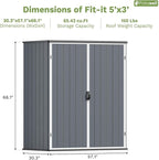Patiowell Plastic Outdoor Storage Shed, 5 x 3 FT Patio Outdoor Storage Cabinet with Stable Roof & Lockable Doors, Waterproof Resin Shed for Tools, Patio Furnitrue Accessories, Dark Gray
