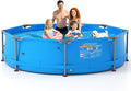 GYMAX 10ft x 30in Metal Frame Above Ground Swimming Pool, Outdoor Backyard Famliy Pool Set with Puncture-Resistant Fabric, Drainage Valve Connector for Kids & Adults (10' x 30", Round, Blue)