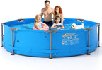 GYMAX 10ft x 30in Metal Frame Above Ground Swimming Pool, Outdoor Backyard Famliy Pool Set with Puncture-Resistant Fabric, Drainage Valve Connector for Kids & Adults (10' x 30", Round, Blue)