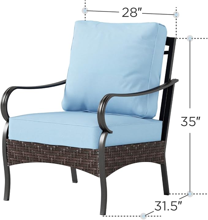 PHI VILLA Patio Chairs Set of 2, Outdoor Wicker Chairs with Thick Cushion, All Weather High Back Outdoor Furniture for Balcony Porch and Yard