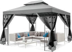 COBIZI Gazebo 10x13 Heavy Duty Gazebos with Improved Nettings Outdoor Gazebo Double Roof Patio Gazebos with Metal Steel Frame Outdoor Canopy for Patio,Garden, Backyard (Gray)