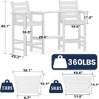 Tall Adirondack Chairs Set of 2, All Weather HDPE Poly Bar Height Balcony Adirondack Chair with Removable Double Connecting Trays, Outdoor Adirondack Barstools for Deck, Patio, Yard, Pool, Lawn