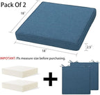Magpie Fabrics Indoor Outdoor Waterproof Square Chair Cushion, 18" x 18" x 2.5", 2 Pack, Water Resistant Seat Cushions, for Patio Garden Office, Dark Blue