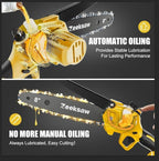 Mini Chain saw Cordless 8 inch Auto Oiler, Automatic Chain Tension, 21V MAX* Rechargeable Cordless Chainsaw with 2x2.0Ah Battery and Charger, Mini Chainsaw 8 inch Cordless Hand-Held Electric Chain Saw