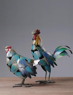 HAUCOZE Rooster Decor Statue Chicken Figurine Sculpture Animal Arts Metal 15.5 inch