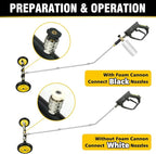 JANZ 16'' Pressure Washer Undercarriage Cleaner and Water Broom Attachment with Foam Cannon, 3 Pcs Extension Wands and 16 Nozzles - 4000PSI, 1/4'' Connector - for Electric and Gas Power Washers