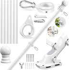 REERON Flag Pole for Outside House Porch Wall Mount, 7 FT 1" No Tangle Stainless Steel Spinning Flagpole Kit with 360° Metal Flag Pole Rings Clips & 2-Position Holder for 3x5' 4x6' American Flags