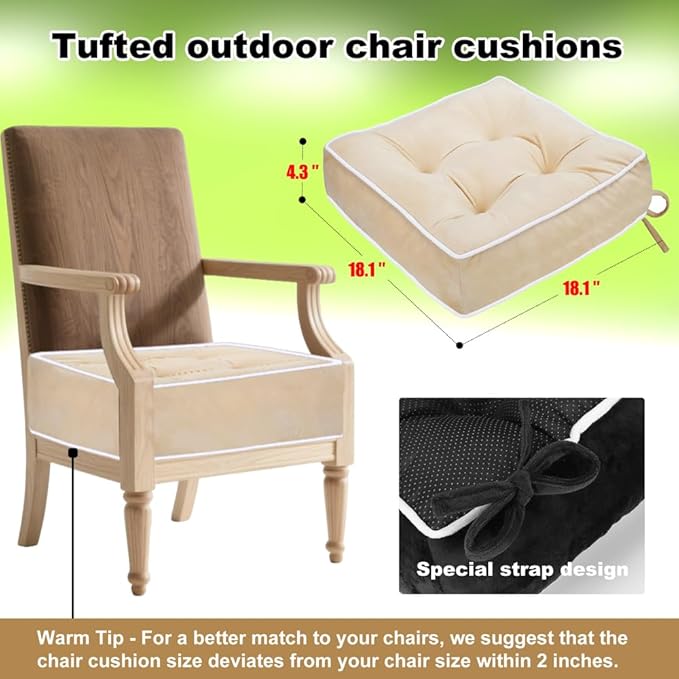 ERWUDEling Outdoor Tufted Chair Cushion Set of 2 Waterproof and Fade-Resistant Chair Pads with Ties 19x19x5 inch for Patio Dining Chairs Indoor/Outdoor Use,Apricot