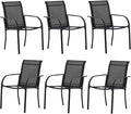 Outdoor Dining Chairs Set of 6, Stackable Patio Chairs with Textilene Fabric, Lightweight Garden Chairs for Poolside, Backyard, Camping, Black