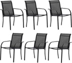 Outdoor Dining Chairs Set of 6, Stackable Patio Chairs with Textilene Fabric, Lightweight Garden Chairs for Poolside, Backyard, Camping, Black
