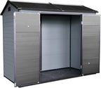 LANTRO JS 8x4FT Plastic Storage Shed with Floor, Storage Shed with Floor Included, 2 Windows and Lockable Door Sheds for Garden Tools, Bike