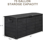 75 Gallon Resin Deck Box, Waterproof Outdoor Storage Box with Wheels, Lockable Lid and Handles, Large Deck Storage for Outdoor Gear, Patio Furniture Cushion, Gardening Tools, Jet Black