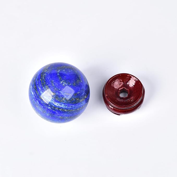 JIC Gem Lapis Lazuli Quartz Crystal Ball with Wooden Stand - Blue Crystal Sphere for Feng Shui Decor & Spiritual Gifts - 60-70mm