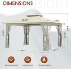 COOS BAY 10x12 Outdoor Patio Gazebo with Netting, Two-Tier Soft Top Canopy for Backyard, Lawn, Deck and Garden, Beige
