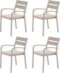 Soleil Jardin Outdoor Aluminum 4-Piece Patio Dining Chairs with Cushions, Stackable Bistro Chairs for Balcony, Garden, Backyard, Flaxen Finish & Beige Cushion