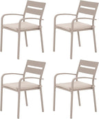 Soleil Jardin Outdoor Aluminum 4-Piece Patio Dining Chairs with Cushions, Stackable Bistro Chairs for Balcony, Garden, Backyard, Flaxen Finish & Beige Cushion