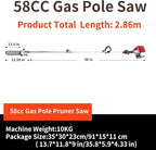 COOCHEER Pole Saw Gas Powered, 16-Foot Reach 58CC 2-Cycle Gas Pole Chain Saw 11.5-Inch Bar Cordless Extendable Long Tree Trimmer Gas Pole Saws for Tree Hedge Trimming Branches Pruning