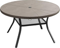 VICLLAX Outdoor Patio Round Dining Table, 47.2"x 47.2" Aluminum Tabletop with Storage Shelf for Deck Lawn Garden Backyard, Antique Grey