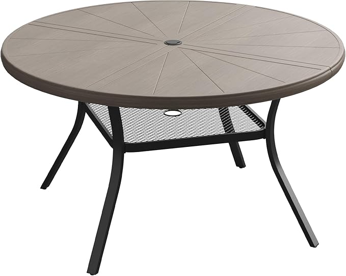 VICLLAX Outdoor Patio Round Dining Table, 47.2"x 47.2" Aluminum Tabletop with Storage Shelf for Deck Lawn Garden Backyard, Antique Grey